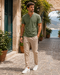 Sawyer Men's Cotton Henley T-Shirt – Vintage Button Neck Short Sleeve Casual Top