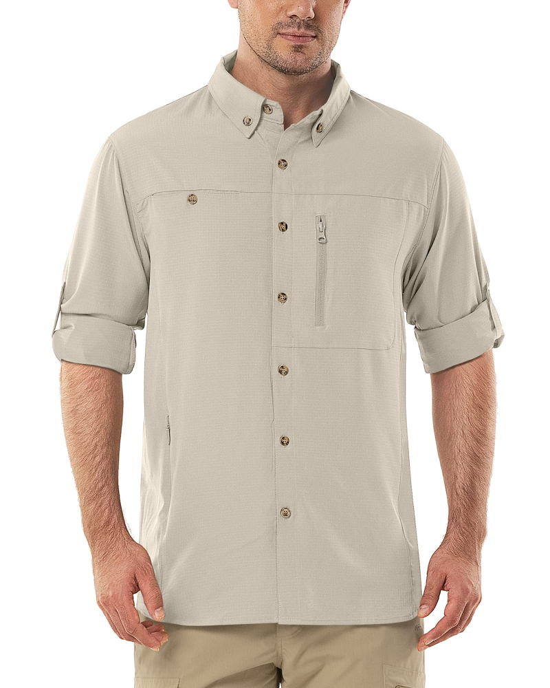Aidan Men's UPF50+ Fishing Shirt – Roll Sleeve Outdoor Hiking Shirt with Pockets