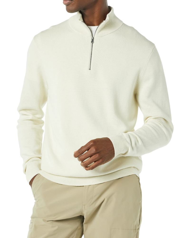 Grahamson Men's Cotton Zip Sweater – Regular Fit Mock Neck Knit Jumper