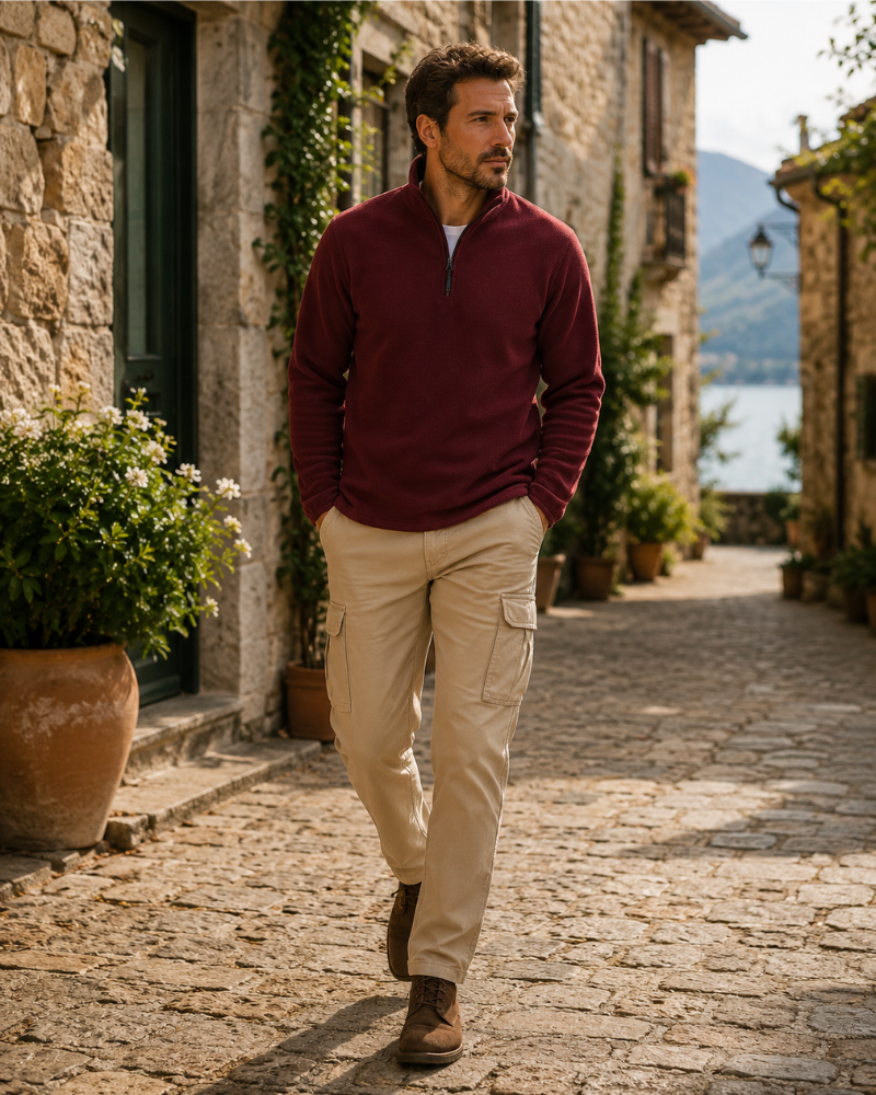 Keaton Men's Quarter Zip Fleece Pullover – Polyester Outdoor Jacket with Zip Pockets