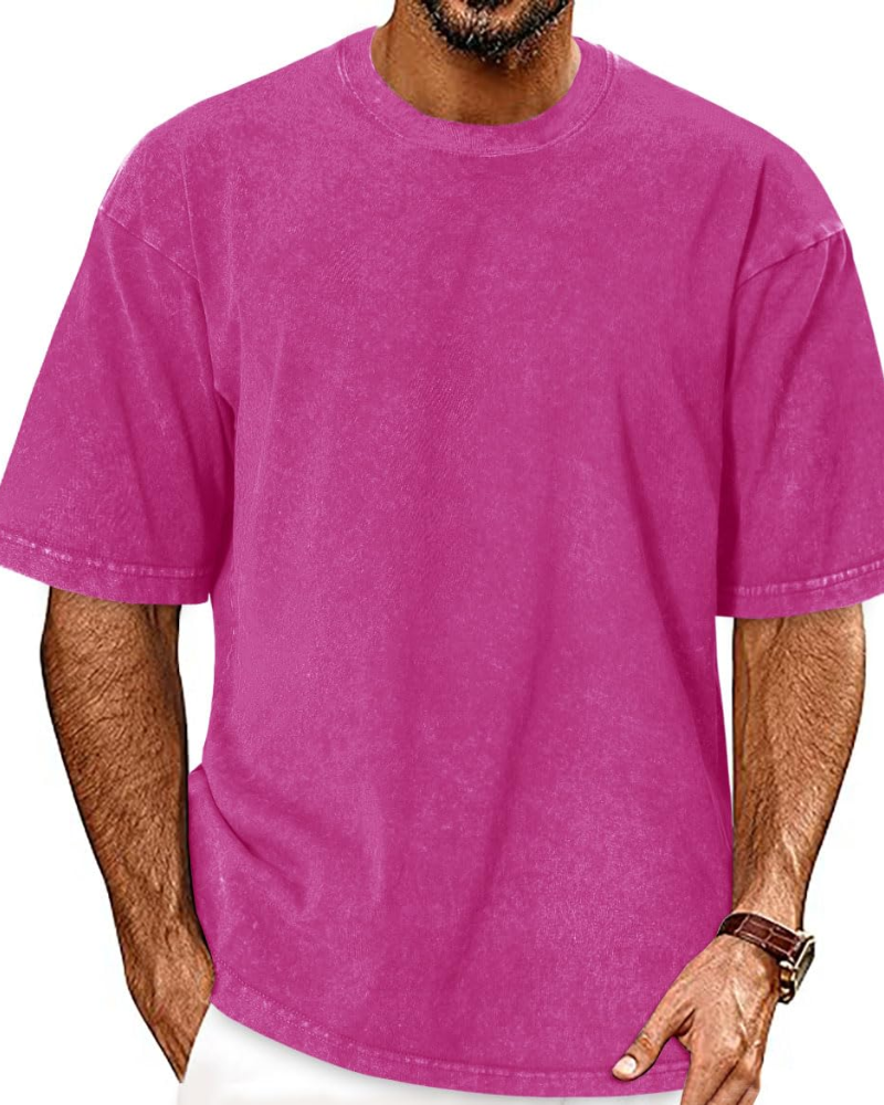 Caleb Men's Acid Wash T-Shirt – Oversized Crew Neck Vintage Casual Cotton Tee