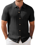 Gordon Men's Cable Knit Polo Shirt – Short Sleeve Button Front Knit Top
