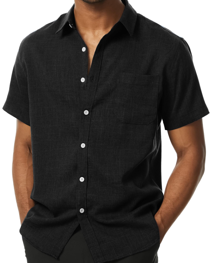 Austin Men's Textured Short Sleeve Shirt – Button-Up Casual Summer Shirt with Chest Pocket