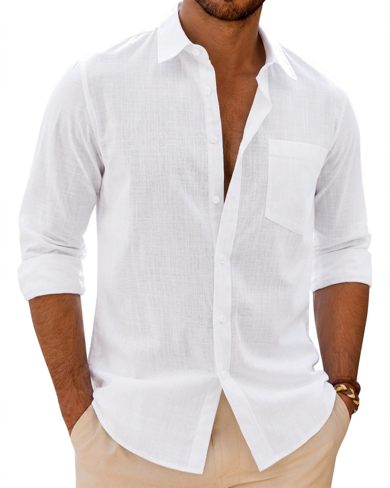 Alfred Men's Linen Cotton Long Sleeve Shirt – Regular Fit Button-Up Casual Shirt