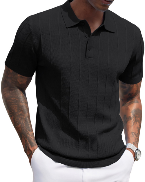 Adrian Men's Viscose Knit Polo Shirt – Short Sleeve Button Placket Polo Top