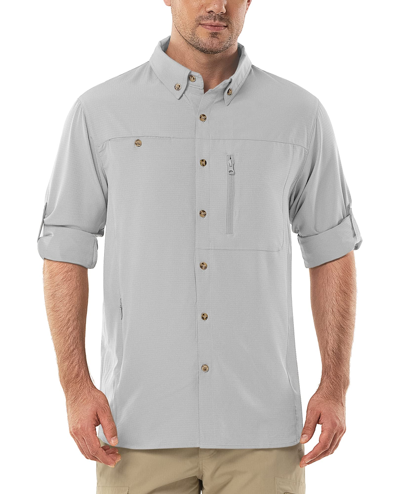 Aidan Men's UPF50+ Fishing Shirt – Roll Sleeve Outdoor Hiking Shirt with Pockets