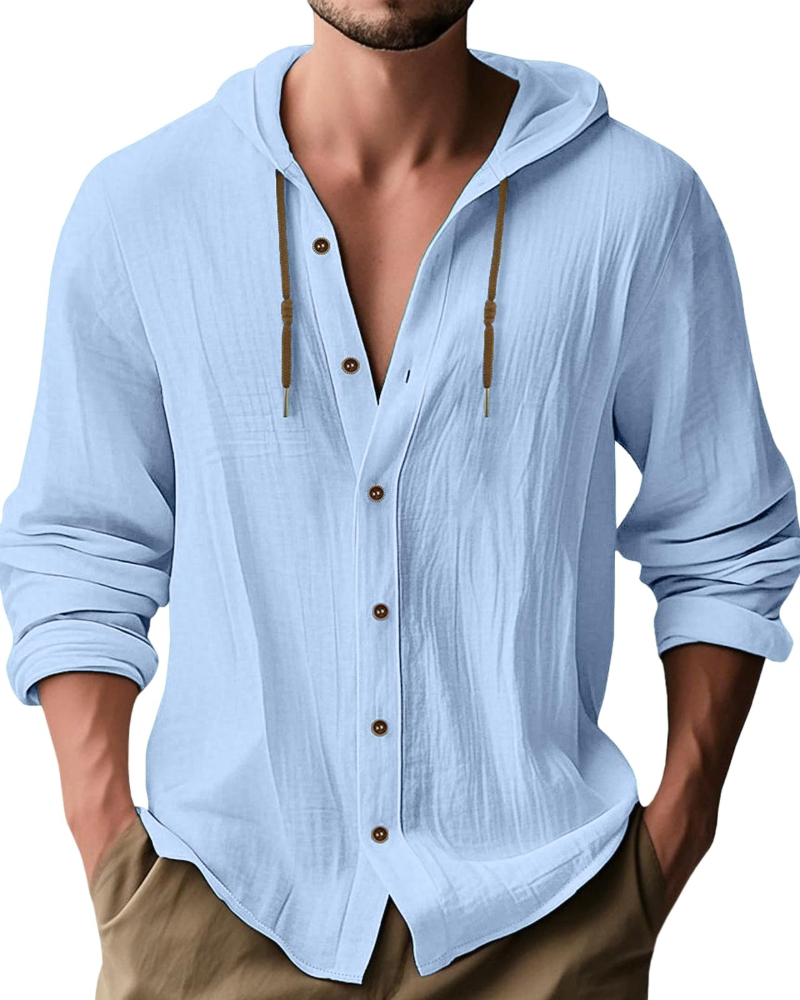 Colby Men's Linen Hooded Shirt – Long Sleeve Button-Up Casual Summer Hoodie