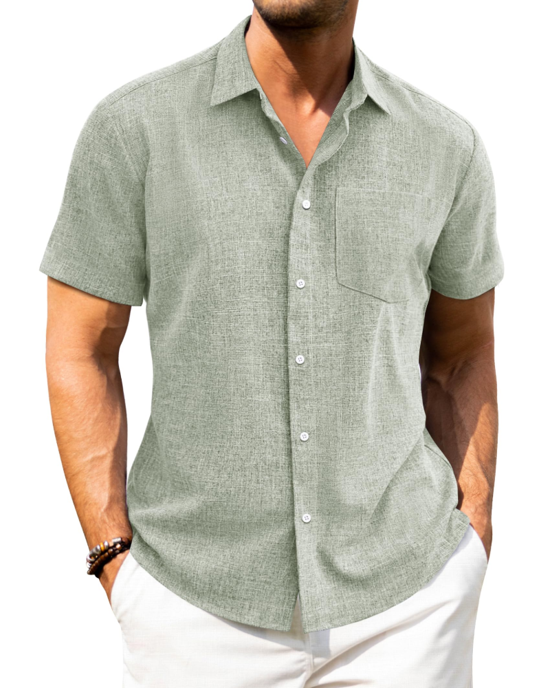 Mileson Men's Linen Short Sleeve Shirt – Regular Fit Button-Up Summer Shirt