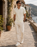 Nathan Men's Textured Henley T-Shirt – Striped Short Sleeve Button Neck Casual Top