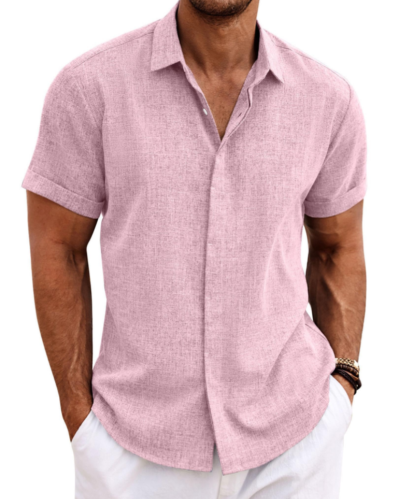 Cedric Men's Linen Blend Short Sleeve Shirt – Button-Up Casual Summer Shirt