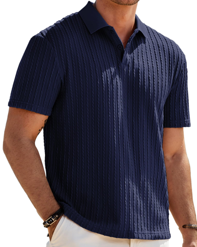 Gram Men's Knit Polo Shirt – Short Sleeve 2 Button Textured Polo Top