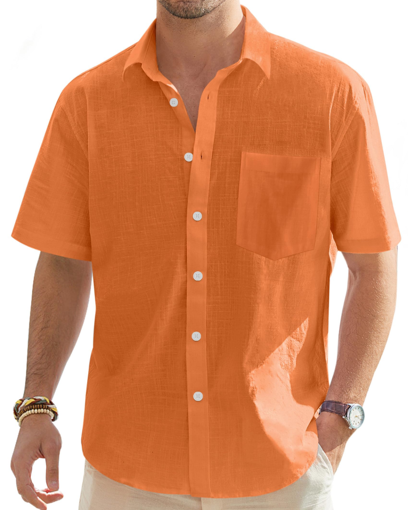 Norman Men's Cotton Linen Short Sleeve Shirt – Regular Fit Button-Up Summer Shirt