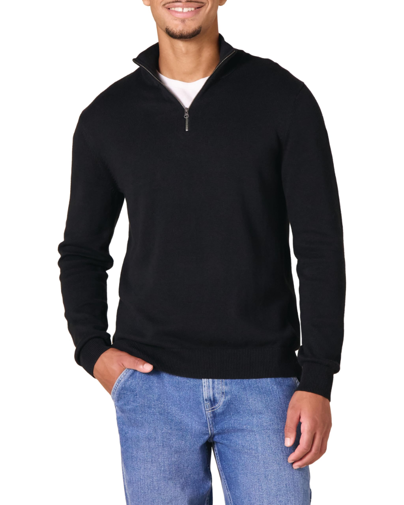 Grahamson Men's Cotton Zip Sweater – Regular Fit Mock Neck Knit Jumper