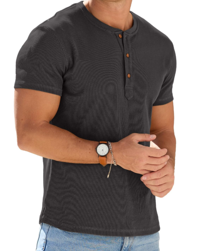 Dylan Men's Cotton Blend Henley T-Shirt – 3-Button Short Sleeve Casual Top