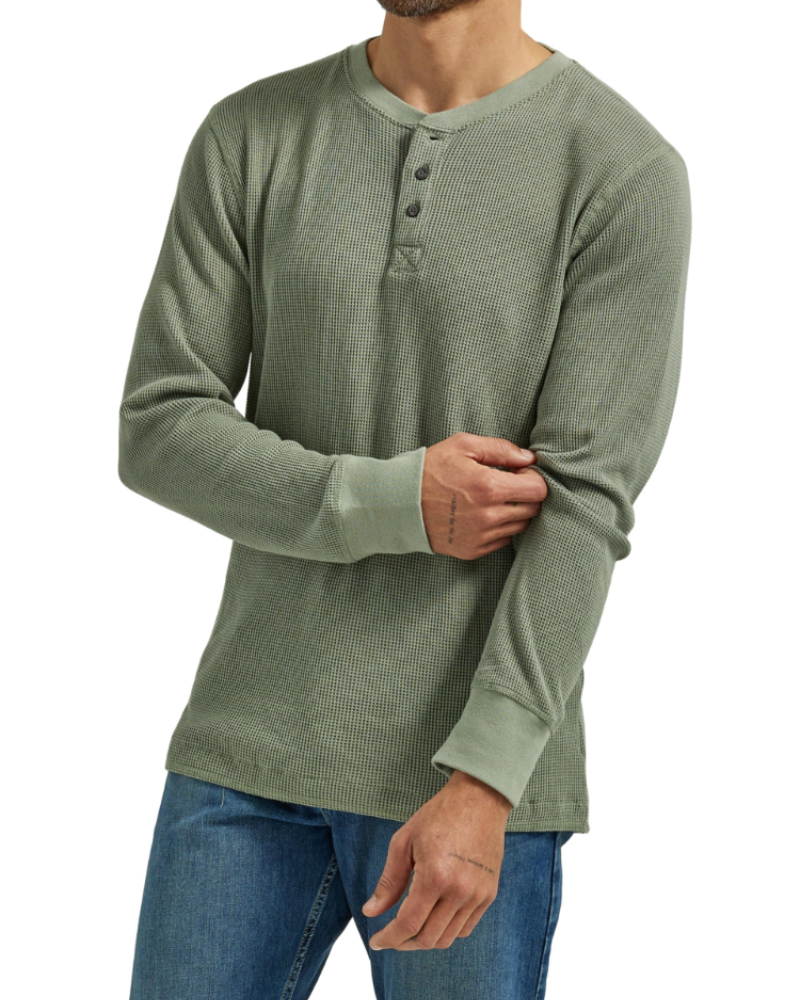 Lincoln Men's Waffle Henley T-Shirt – Long Sleeve Cotton Blend Button Neck Top