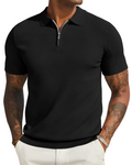 Spencer Men's Knitted Polo Shirt – Short Sleeve Quarter Zip Collared Knit Top