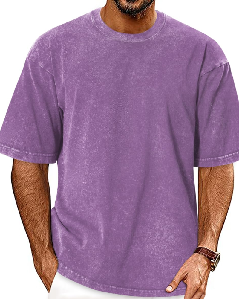 Caleb Men's Acid Wash T-Shirt – Oversized Crew Neck Vintage Casual Cotton Tee