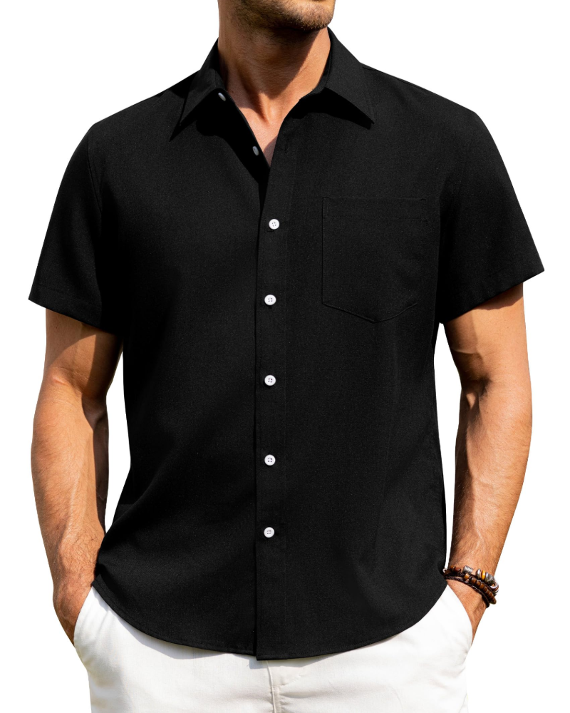 Mileson Men's Linen Short Sleeve Shirt – Regular Fit Button-Up Summer Shirt