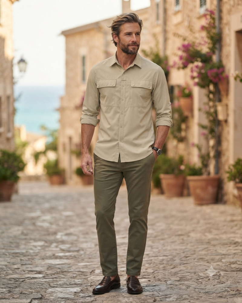 Preston Men's UPF50+ Safari Shirt – Quick-Dry Long Sleeve Hiking Shirt with Pockets