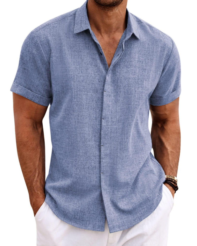 Cedric Men's Linen Blend Short Sleeve Shirt – Button-Up Casual Summer Shirt