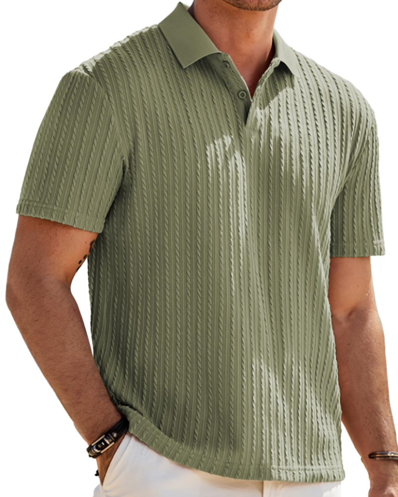 Gram Men's Knit Polo Shirt – Short Sleeve 2 Button Textured Polo Top
