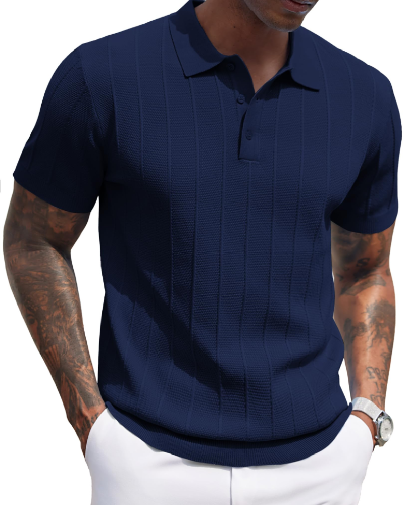 Adrian Men's Viscose Knit Polo Shirt – Short Sleeve Button Placket Polo Top