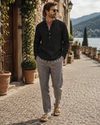 Colby Men's Linen Blend Henley Shirt – 5-Button Collarless Long Sleeve Casual Top
