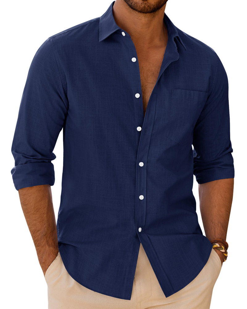 Alfred Men's Linen Cotton Long Sleeve Shirt – Regular Fit Button-Up Casual Shirt