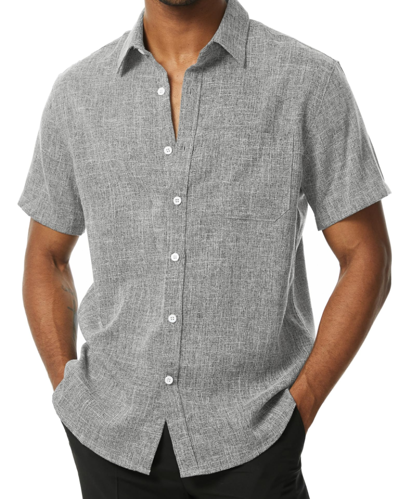 Austin Men's Textured Short Sleeve Shirt – Button-Up Casual Summer Shirt with Chest Pocket