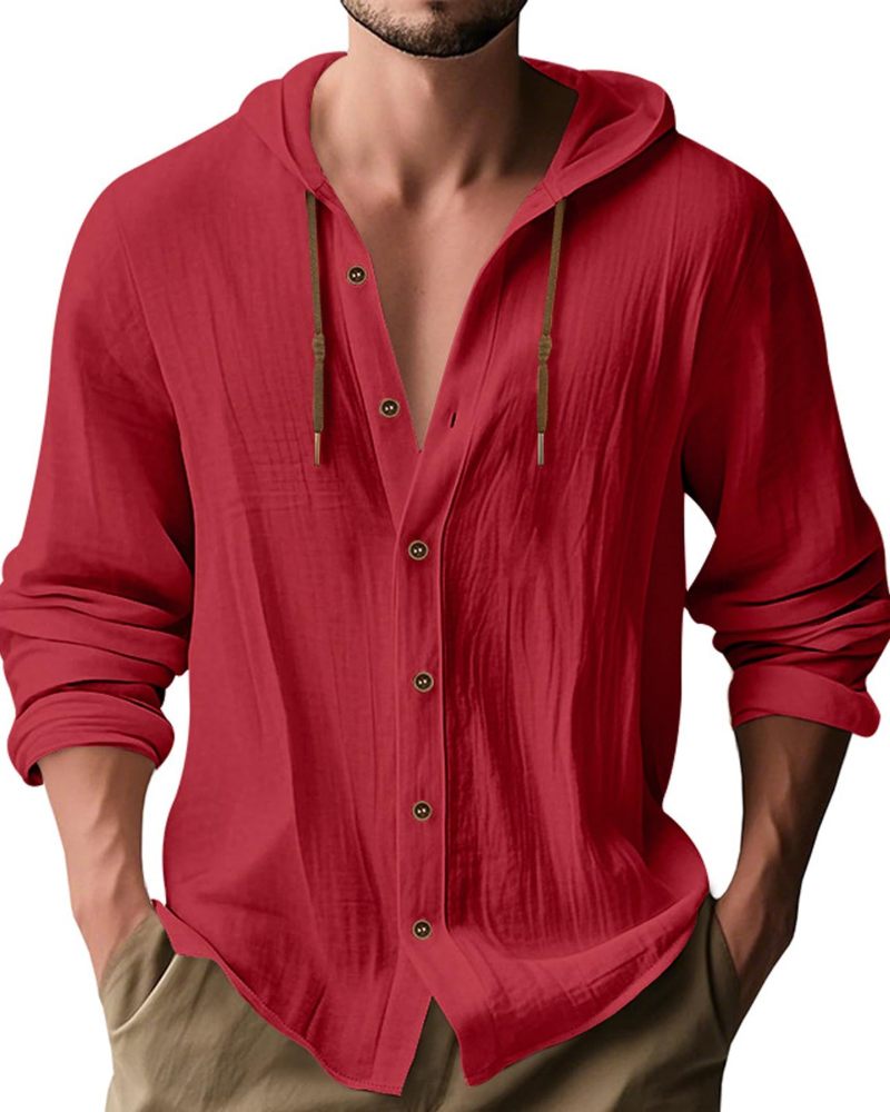 Colby Men's Linen Hooded Shirt – Long Sleeve Button-Up Casual Summer Hoodie