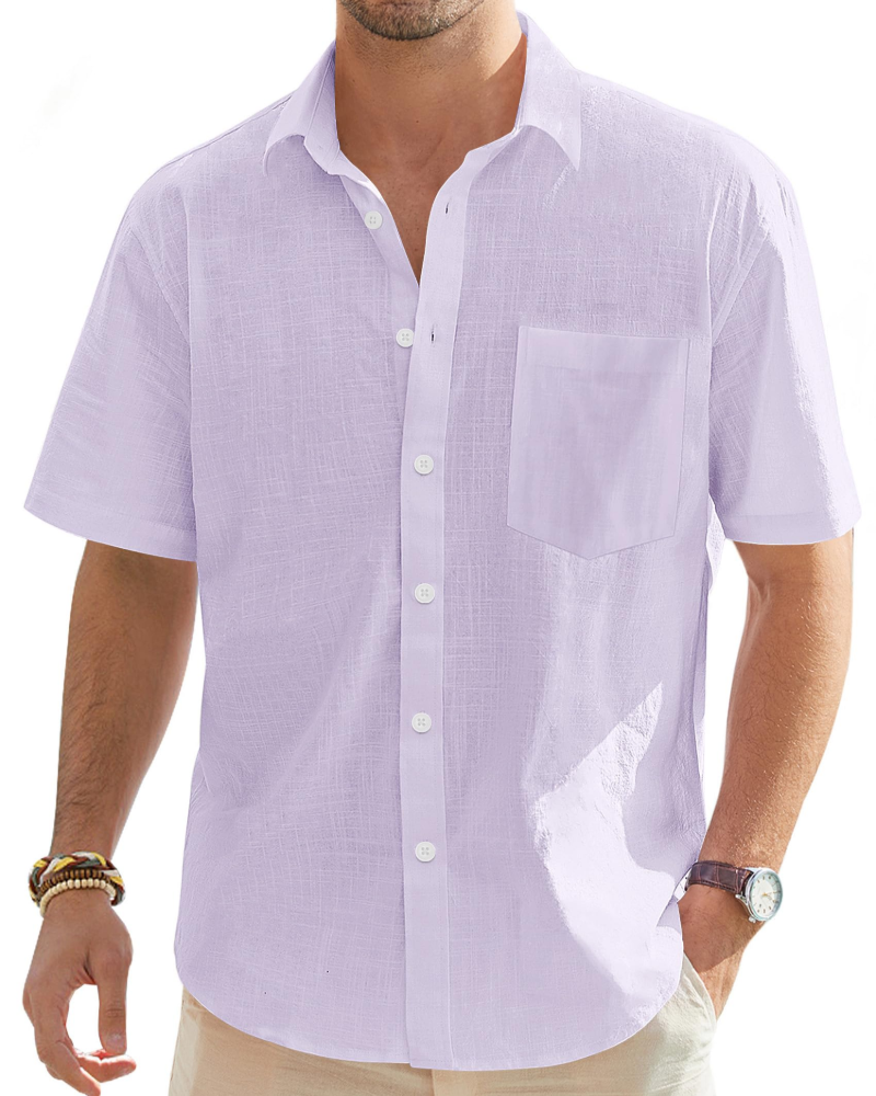 Norman Men's Cotton Linen Short Sleeve Shirt – Regular Fit Button-Up Summer Shirt