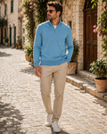 Grahamson Men's Cotton Zip Sweater – Regular Fit Mock Neck Knit Jumper