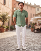 Gordon Men's Cable Knit Polo Shirt – Short Sleeve Button Front Knit Top