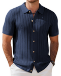 Colton Men's Knitted Polo Shirt – Cable Knit Short Sleeve Full Button Collared Top