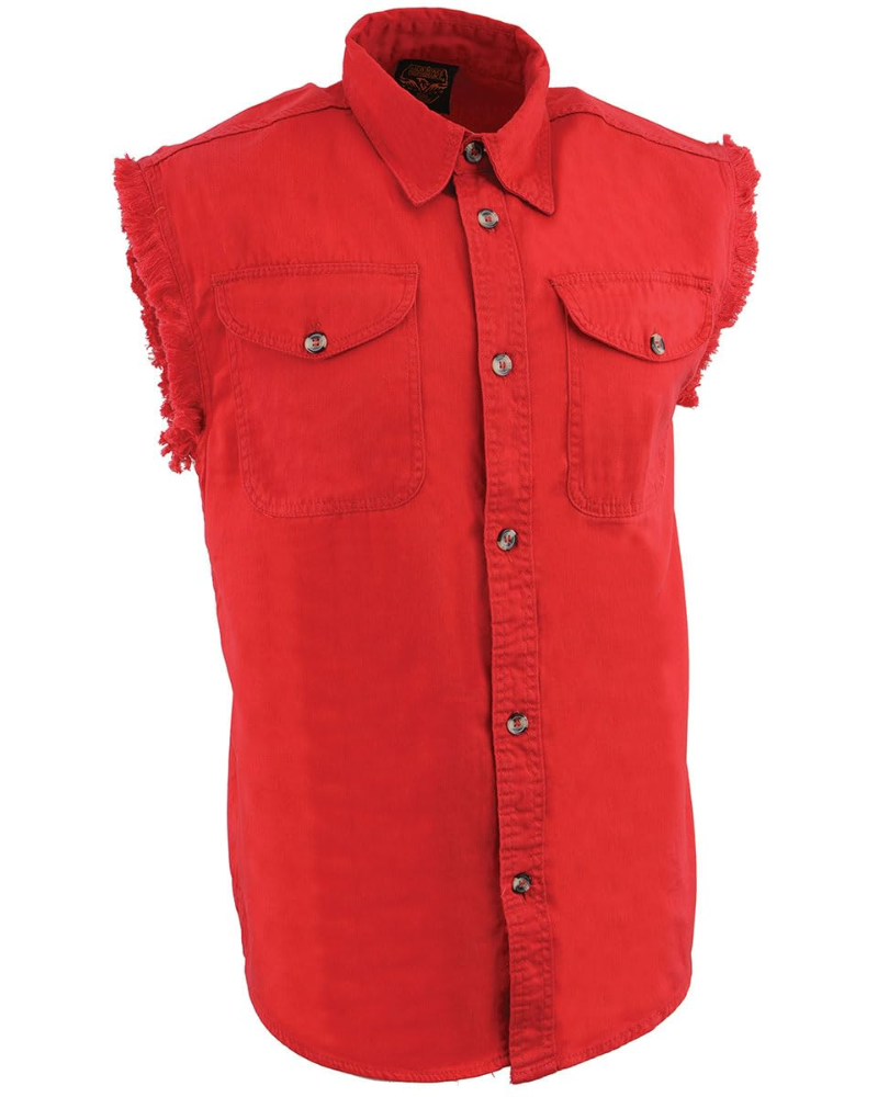 Gage Men's Sleeveless Denim Shirt – Cotton Button-Up Vest with Chest Pockets