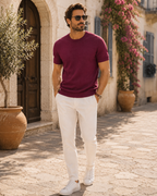 Ellison Men's Knitted T-Shirt – Textured Short Sleeve Crew Neck Knit Top