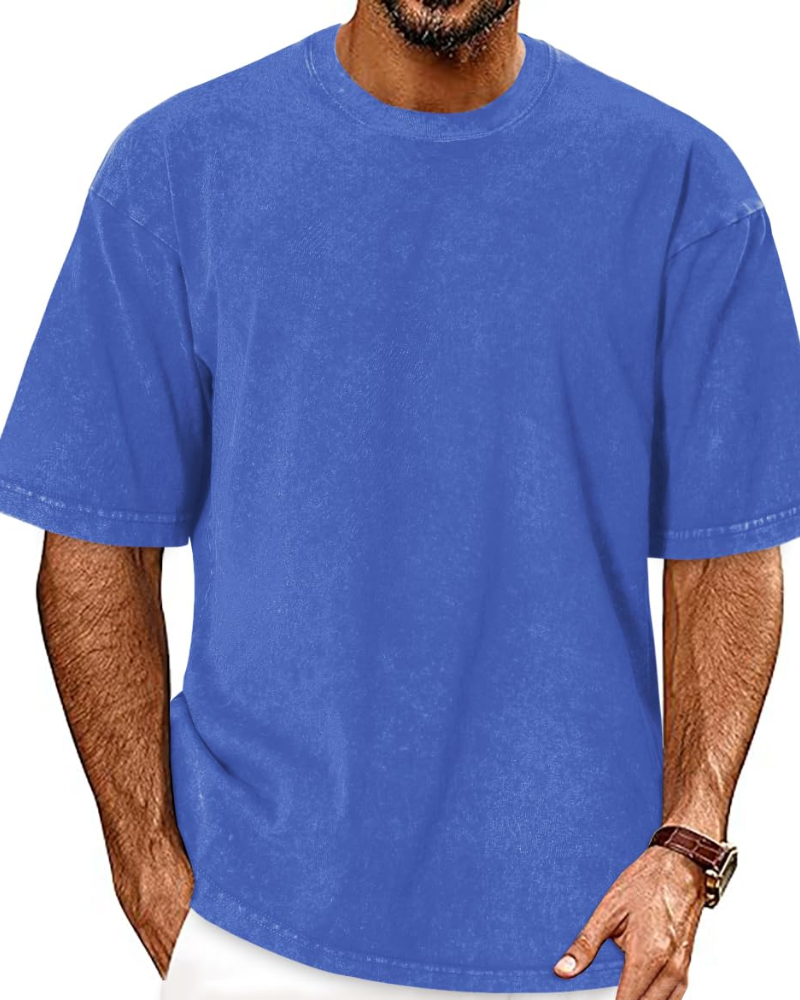 Caleb Men's Acid Wash T-Shirt – Oversized Crew Neck Vintage Casual Cotton Tee