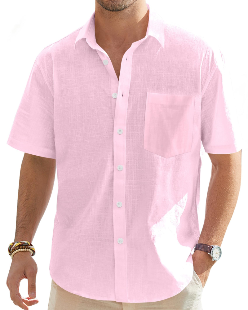 Norman Men's Cotton Linen Short Sleeve Shirt – Regular Fit Button-Up Summer Shirt