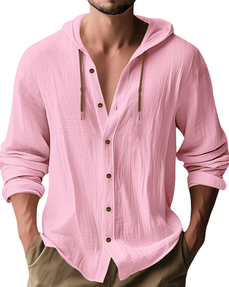 Colby Men's Linen Hooded Shirt – Long Sleeve Button-Up Casual Summer Hoodie