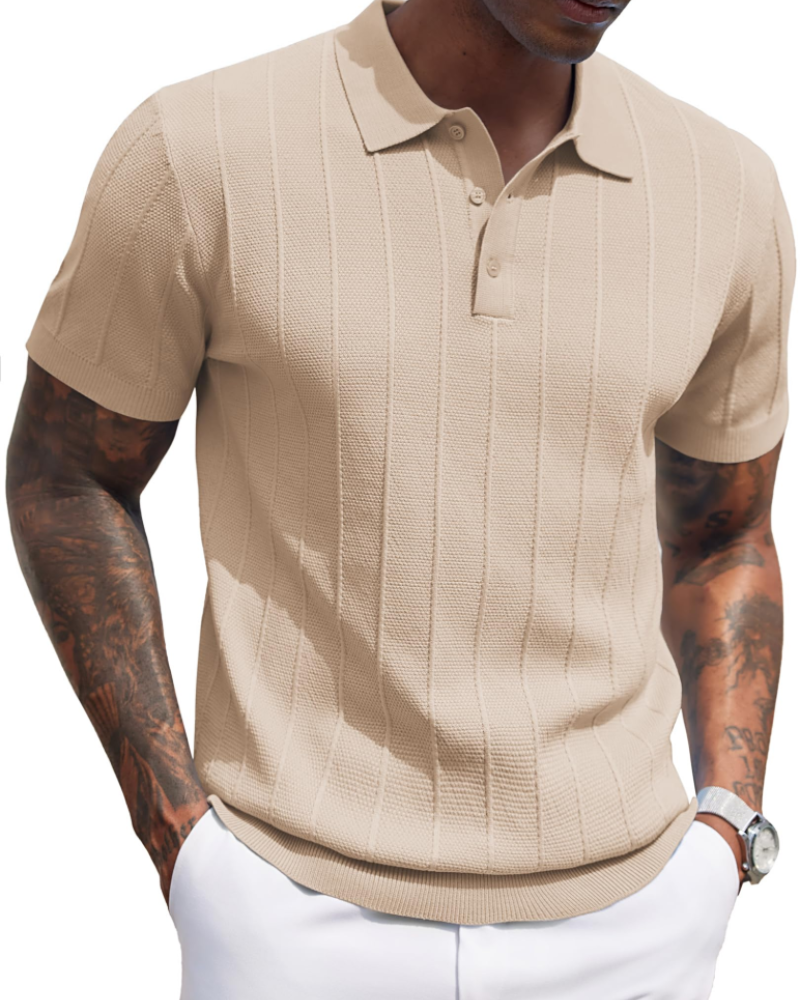 Adrian Men's Viscose Knit Polo Shirt – Short Sleeve Button Placket Polo Top