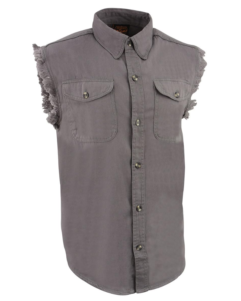 Gage Men's Sleeveless Denim Shirt – Cotton Button-Up Vest with Chest Pockets