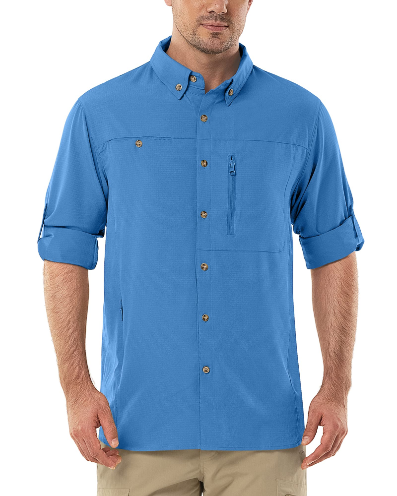Aidan Men's UPF50+ Fishing Shirt – Roll Sleeve Outdoor Hiking Shirt with Pockets