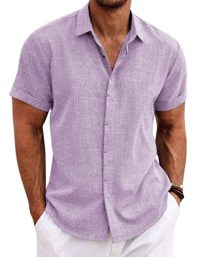 Cedric Men's Linen Blend Short Sleeve Shirt – Button-Up Casual Summer Shirt