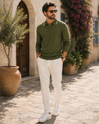 Rylan Men's Polo Neck Jumper – Long Sleeve Textured Knit Quarter Button Sweater