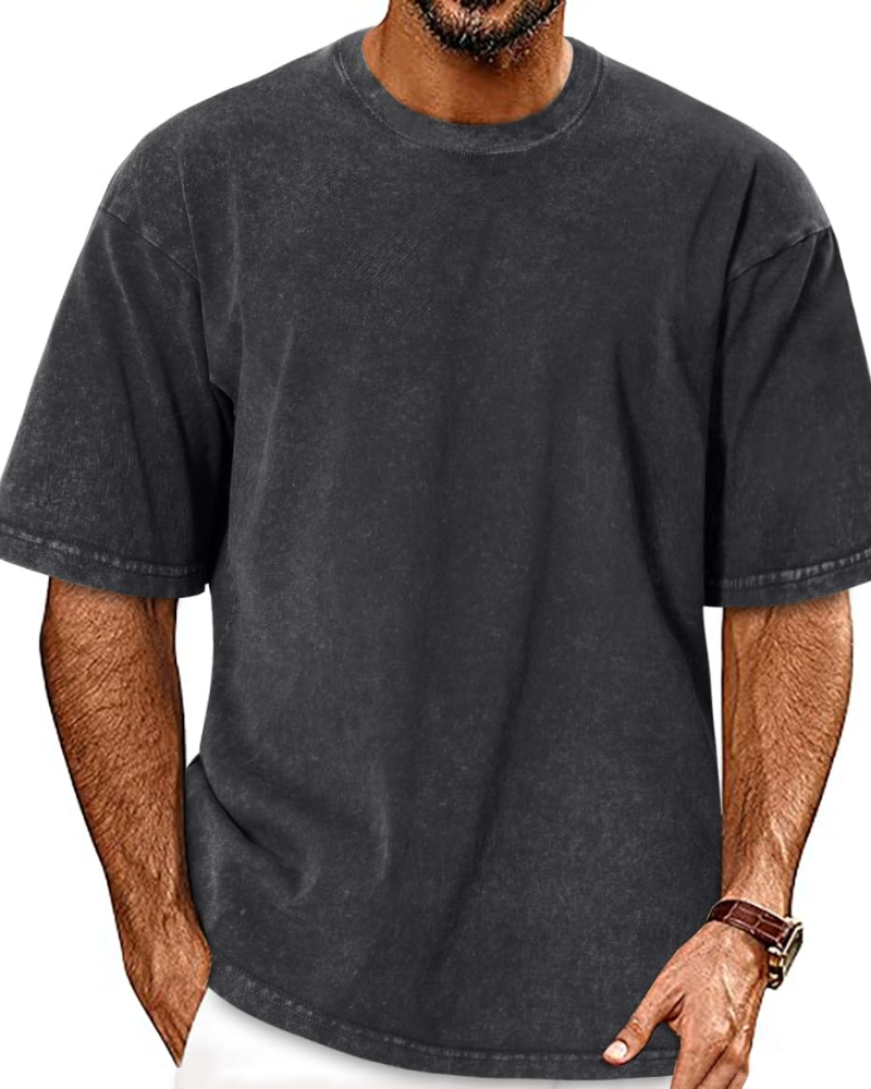 Caleb Men's Acid Wash T-Shirt – Oversized Crew Neck Vintage Casual Cotton Tee