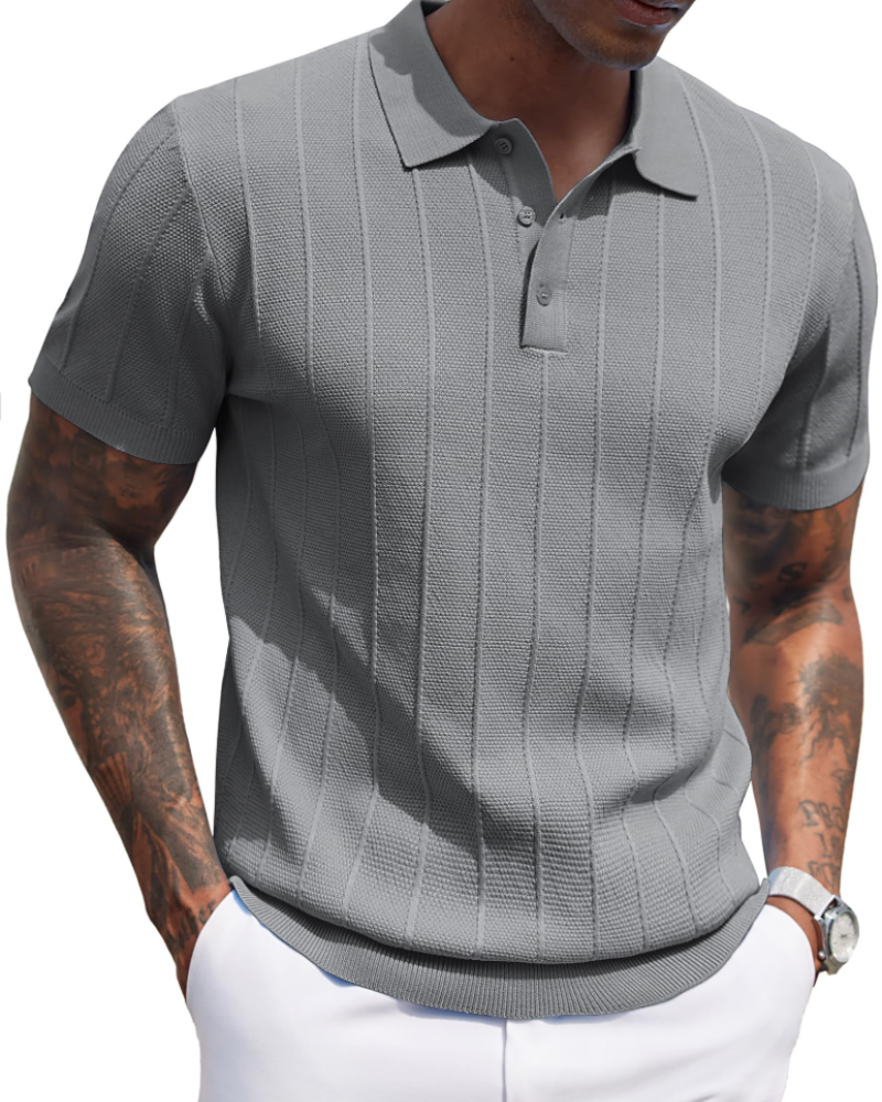 Adrian Men's Viscose Knit Polo Shirt – Short Sleeve Button Placket Polo Top