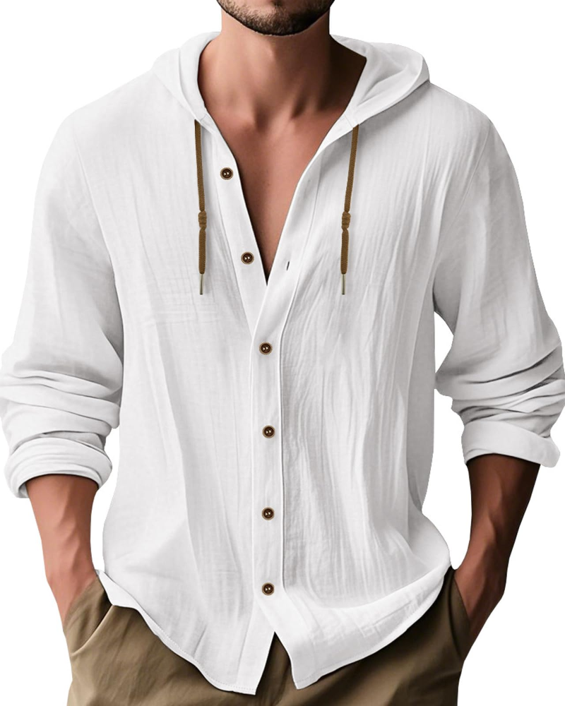 Colby Men's Linen Hooded Shirt – Long Sleeve Button-Up Casual Summer Hoodie