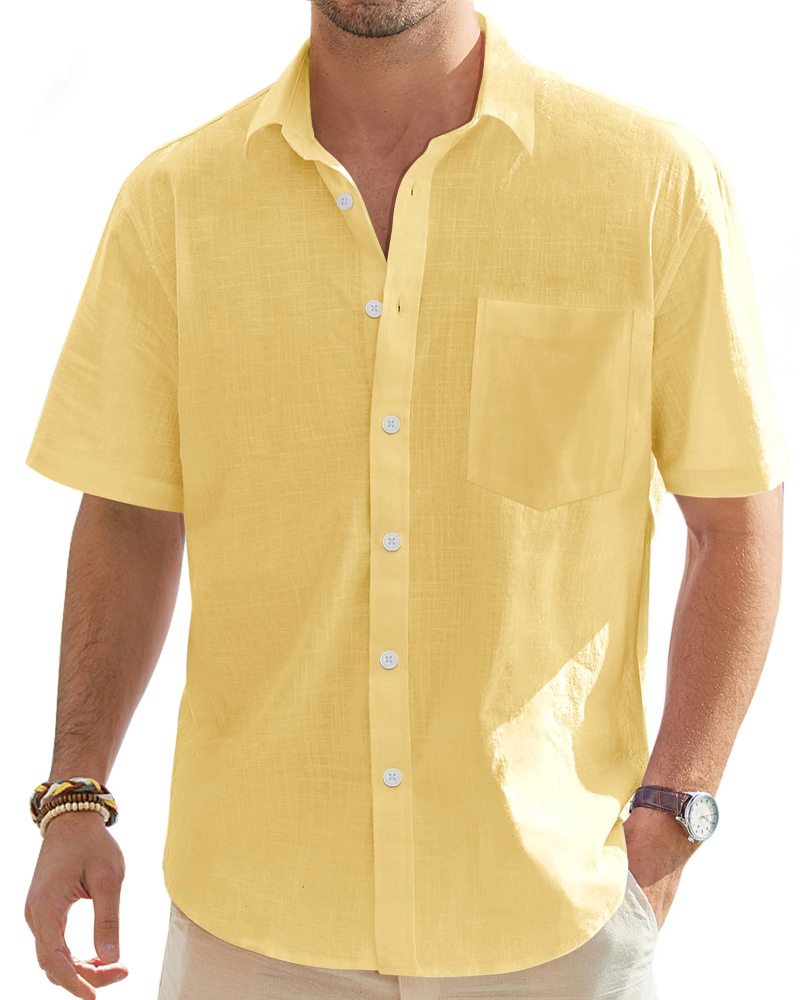Norman Men's Cotton Linen Short Sleeve Shirt – Regular Fit Button-Up Summer Shirt