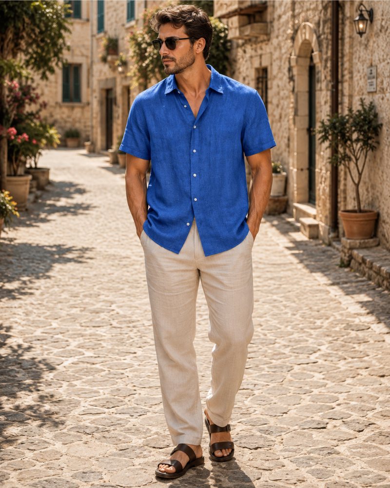 Weston Men's Linen Blend Shirt – Long Sleeve Button-Up Casual Beach & Business Shirt