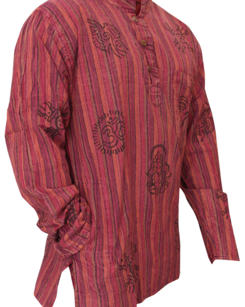 Travis Men's Cotton Grandad Shirt – Long Sleeve Tribal Print Band Collar Casual Shirt